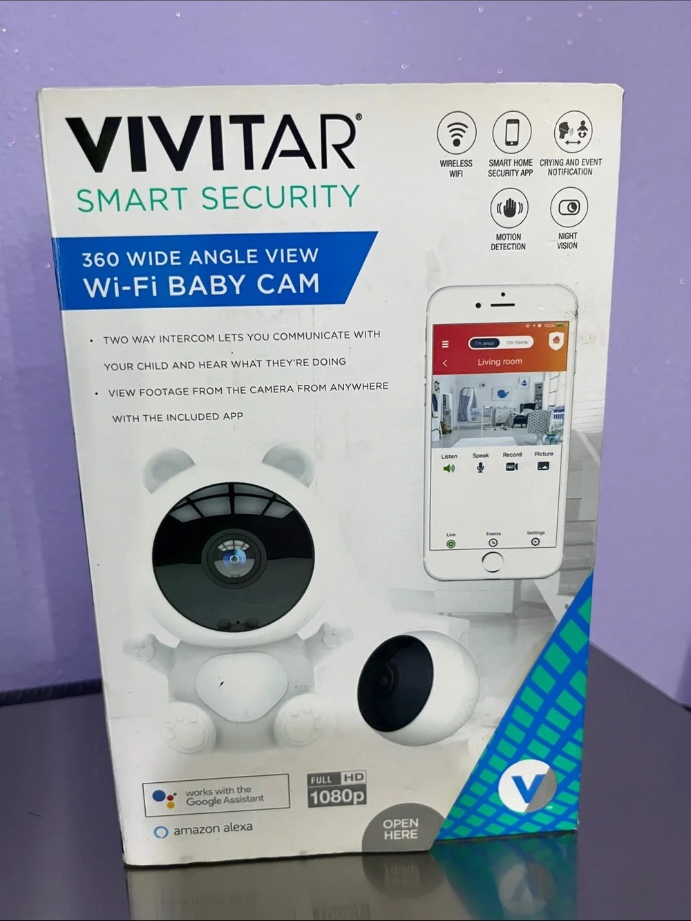 Vivitar Wi‑Fi Baby Cam 360 Wide Angle View - White